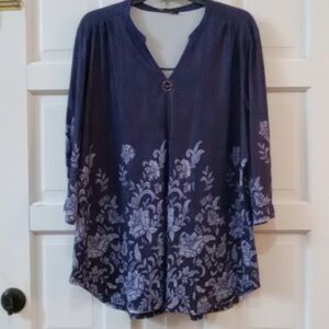 Valolia Tunic Top 3/4 Sleeves Flowy Floral Pattern Lightweight. Size XXL